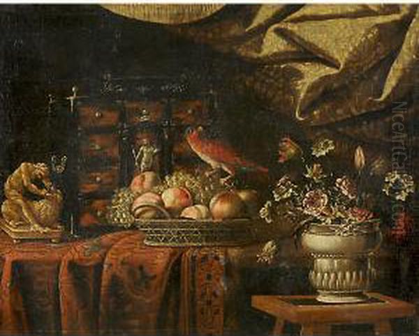 Natura Morta Con Uccello Oil Painting by Antonio Gianlisi The Younger
