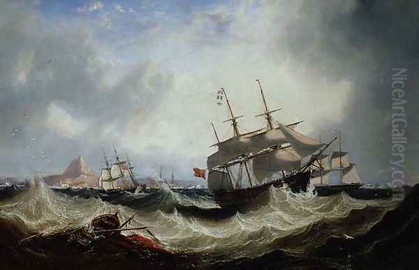 Shipping off Gibraltar in heavy seas Oil Painting by James Wilson Carmichael