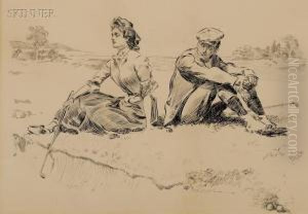 A Rest By The Sand Trap Oil Painting by Charles Dana Gibson