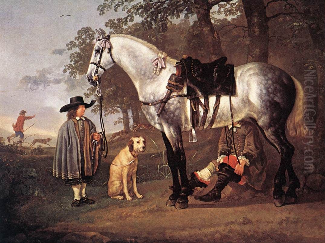 Grey Horse in a Landscape Oil Painting by Aelbert Cuyp