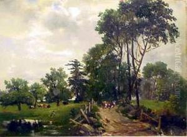 A Country Road Oil Painting by Marie-Regis-Francois Gignoux