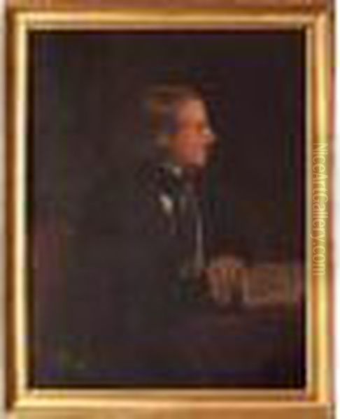 Portrait D'alfred De Vigny. Oil Painting by Jean Francois Armand Felix Bernard