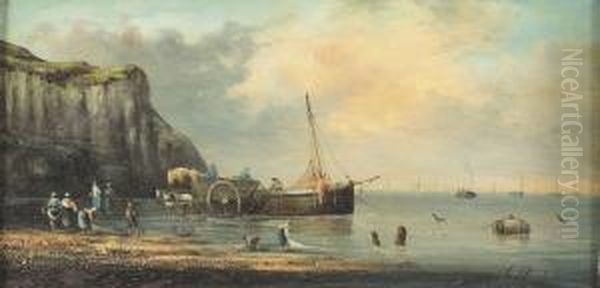 Fischer Und Krebssammler An Der Nordfranzosischen Kuste. Oil Painting by Victor-Gabriel Gilbert