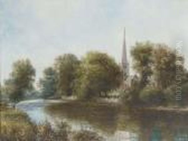 Holy Trinity, Stratford-on-avon; And Guesten Hall (?),worcester Oil Painting by Arthur Gilbert
