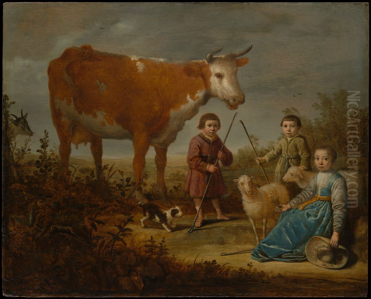 Children and a Cow Oil Painting by Aelbert Cuyp