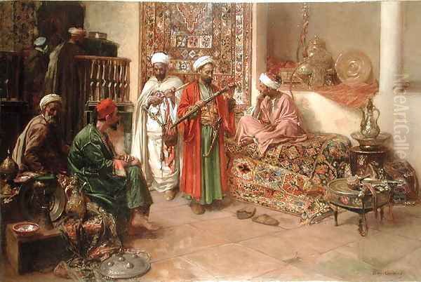 Arabs in an Interior Oil Painting by Benjamin Jean Joseph Constant