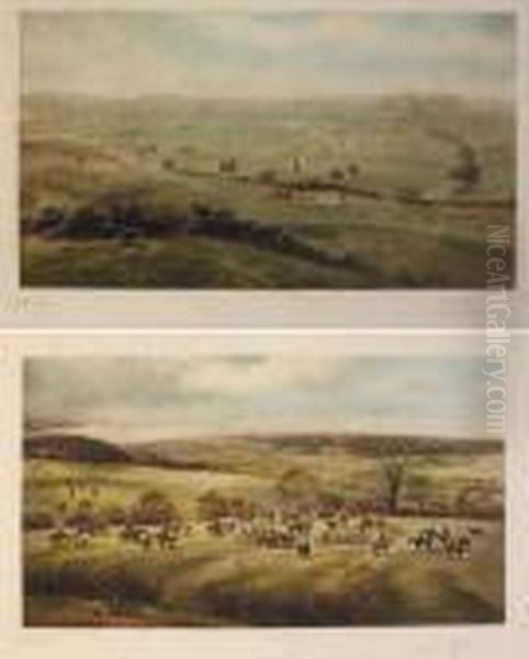 The Kildare, A Gallop Across 
Punchestown And The Meath, Whoohoop - Killeen Castle (a Pair),1908 Oil Painting by G.D. Giles