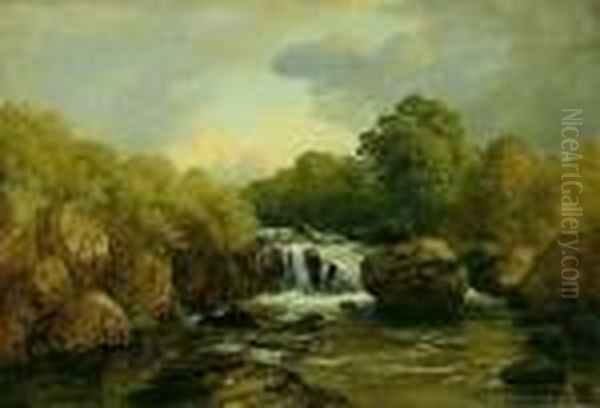 Flusslandschaft Mit Katarakt An Einemfruhlingstag Oil Painting by Edmund Gill