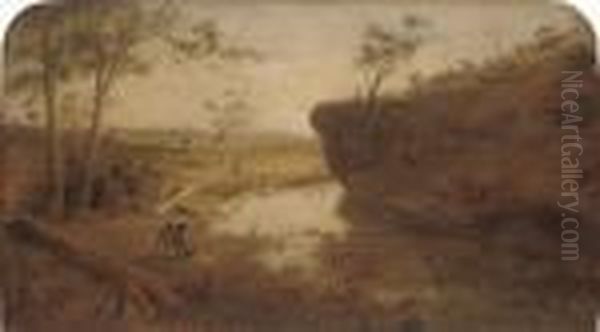 An Aboriginal Camp At A Billabong Oil Painting by Samuel Thomas Gill