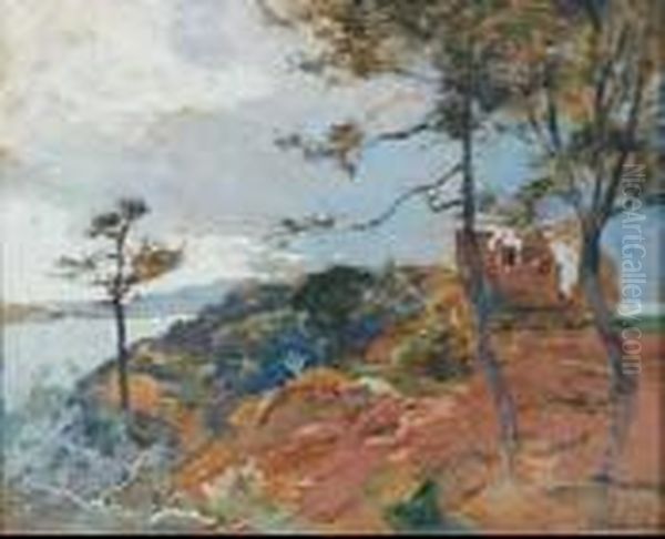 Windswept Rocky Shoreline Oil Painting by Eugne-Louis Gillot