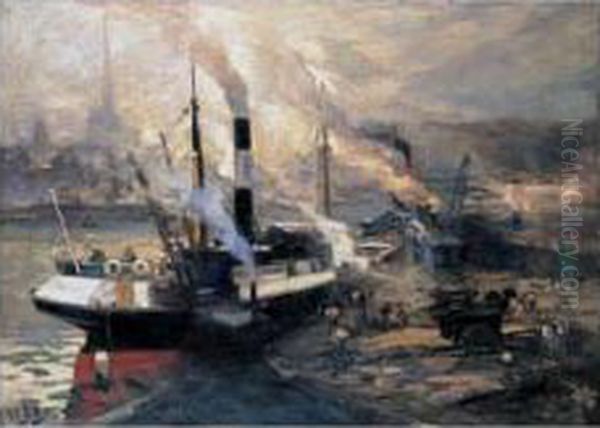 Port De Rouen Oil Painting by Eugne-Louis Gillot