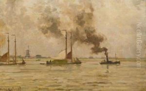Sur La Meuse (hollande). Dordrecht Oil Painting by Victor Olivier Gilsoul