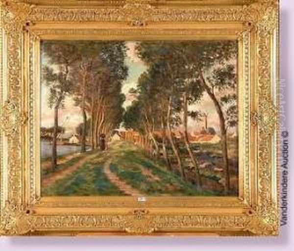 Chemin Anime Le Long Du Canal En Flandre Oil Painting by Victor Olivier Gilsoul
