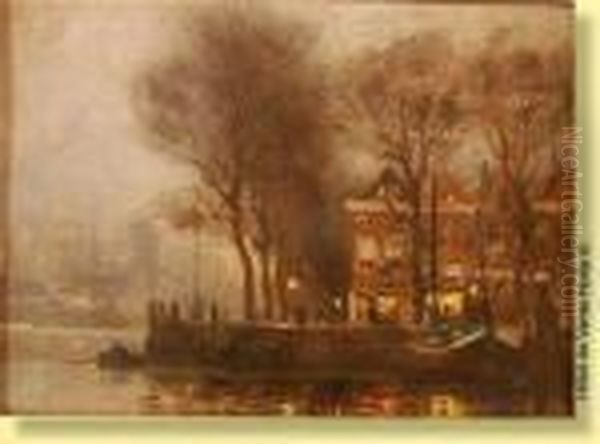 Vue Nocturne De Dordrecht Oil Painting by Victor Olivier Gilsoul