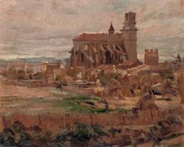 Iglesia En El Campo Con El Mar 
Al Fondo (a Church In The Countryside, With The Sea Beyond) Oil Painting by Francisco Arasa