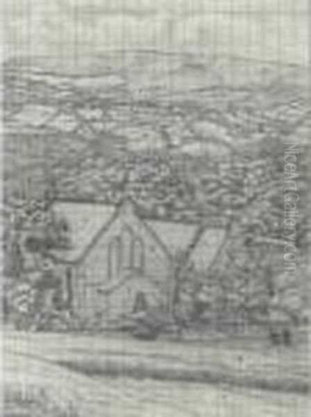 Landscape With Chapel In The Foreground Oil Painting by Charles Ginner