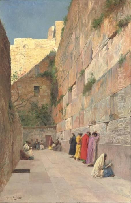 The Wailing Wall, Jerusalem Oil Painting by Eugene-Alexis Girardet