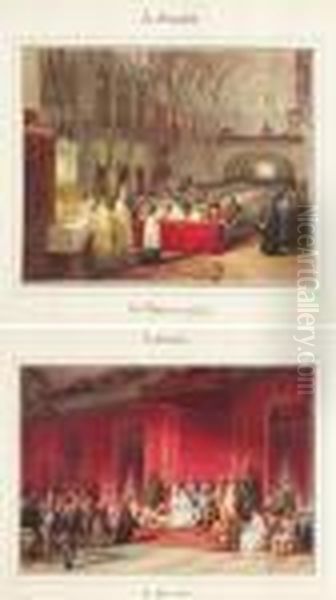 Two Works, Mixed Media On Paper,
 Signed And Dated, Mounted On Passepartout And There Inscribed Oil Painting by Karl Girardet