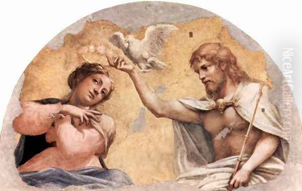 Frescoes in the church of San Giovanni Evangelista in Parma, in the abse bezel, Marie's coronation scene, Fragment Oil Painting by Antonio Allegri da Correggio