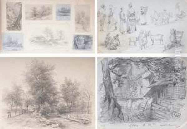 Un Album D'environ 420 Dessins 
Representant Des Paysages, Des Personnages, Des Etudes D'arbres Oil Painting by Andre Giroux