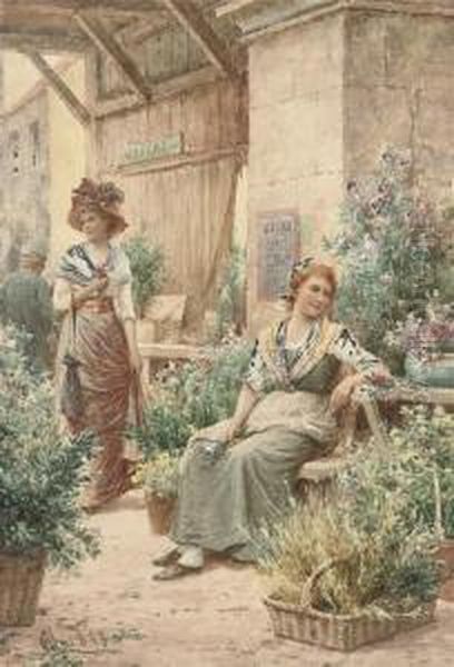 The Flower Market Oil Painting by Alfred Glendening