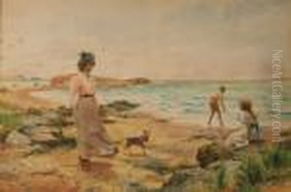 Coastal View With A Lady Oil Painting by Alfred Glendening