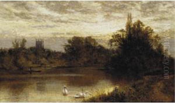 River With Swans Oil Painting by Alfred Glendening