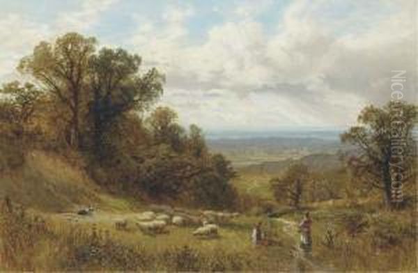 Young Shepherd And Maid In A Landscape Oil Painting by Alfred Glendening