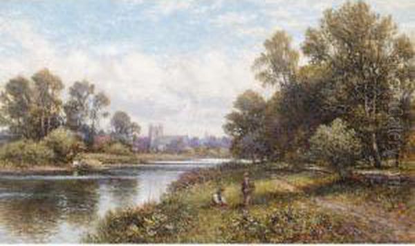Fishing On The Thames Oil Painting by Alfred Glendening