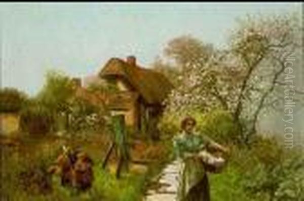 Cottage Garden Oil Painting by Alfred Glendening