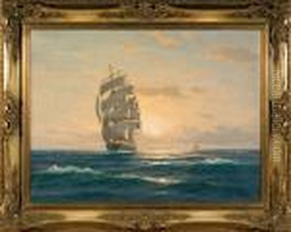 Zaglowiec W Wieczornym Sloncu Oil Painting by Martin Franz Glusing