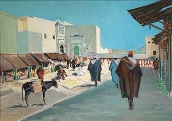 Belebter Tunesischer Marktplatz Oil Painting by Martin Franz Glusing