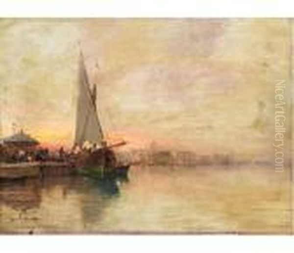 Le Coucher De Soleil Sur Le Port D'alger. Oil Painting by Alfred Godchaux