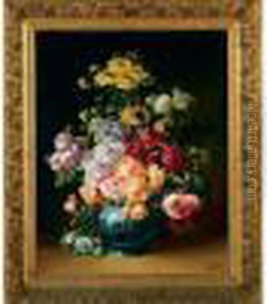 Bouquet De Fleurs Sur Fond Noir Oil Painting by Alfred Godchaux