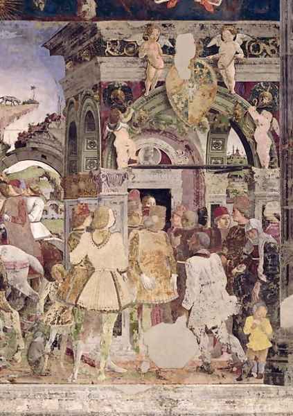 Borso d'Este, Prince of Ferrara, rendering justice, March from the Room of the Months, 1467-70 Oil Painting by Francesco Del Cossa