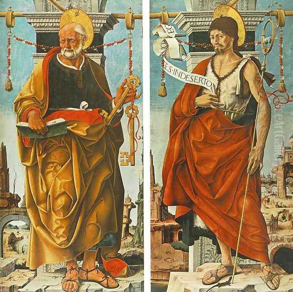 St Peter and St John the Baptist (Griffoni Polyptych) 1473 Oil Painting by Francesco Del Cossa