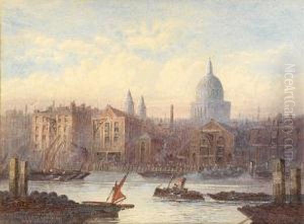 'st. Pauls From Bankside'; Tower Bridge', A Pair Oil Painting by Frederick E.J. Goff