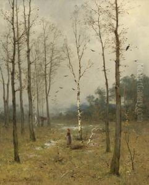 Reisigsammlerinnen Im
 Birkenwald. Oil Painting by Heinrich Gogarten