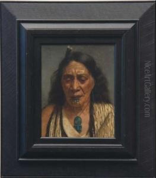 A Portrait Of A Maori Chieftainess 
Ngaheke Or Perira Te Kahikura 
Also Known As The Widow Oil Painting by Charles Frederick Goldie