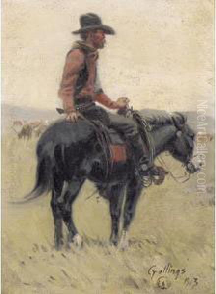 Cowboy On Horse Oil Painting by Elling William Gollings