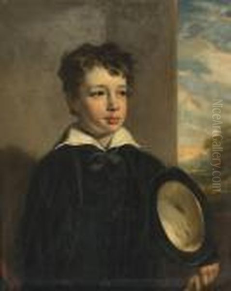 A Portrait Of A Young Boy, 
Half-length, With A Hat Under His Arm And With A Mountainous Landscape 
Beyond Oil Painting by Sir John Watson Gordon