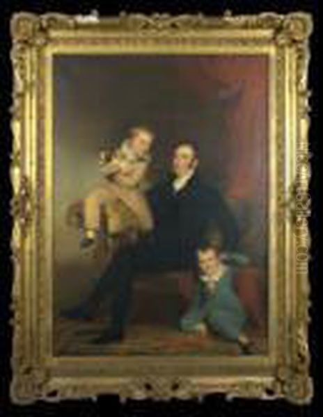 William Johnston Of Lathrick With His Elder Son (died Young) And
 His Younger Son George (died 1900) Oil Painting by Sir John Watson Gordon