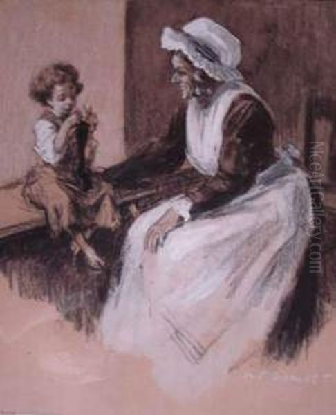 La Tricot / Elle M'a Demande Des Aiguilles Oil Painting by Auguste Francois Gorguet