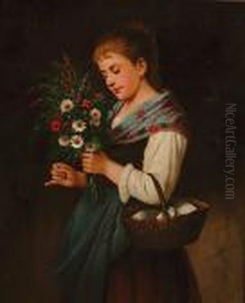 Girl With Wild Flowers Oil Painting by Auguste Francois Gorguet