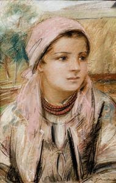 Portret Mlodej Goralki Oil Painting by Stanislaw Gorski