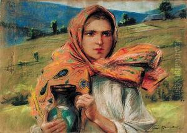 Dziewczyna Z Dzbanem Oil Painting by Stanislaw Gorski