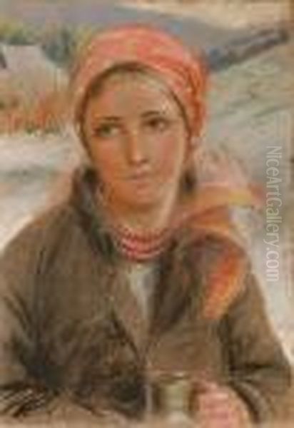 Portret Huculki W Czerwonej Chustce Oil Painting by Stanislaw Gorski