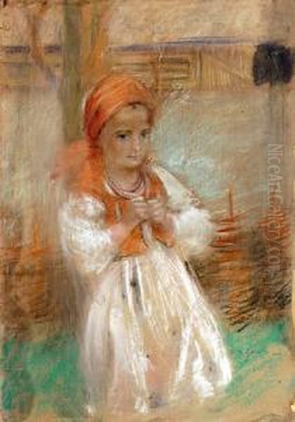 Zamyslona Dziewczynka Oil Painting by Stanislaw Gorski