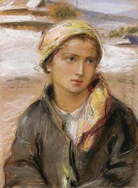 Portret Goralki W Zoltej Chuscie Oil Painting by Stanislaw Gorski