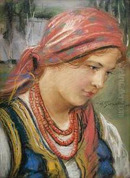 Portret Mlodej Goralki Oil Painting by Stanislaw Gorski